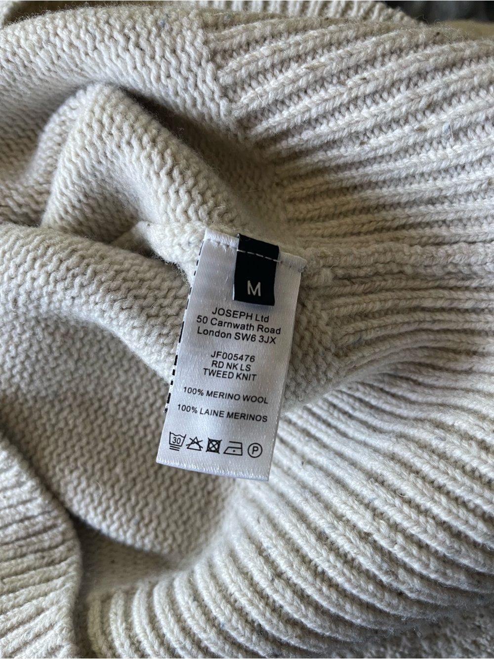 JOSEPH Cream 100% Merino Wool Tweed Knit Balloon Sleeve Crewneck Sweater Size M - Picture 7 of 10